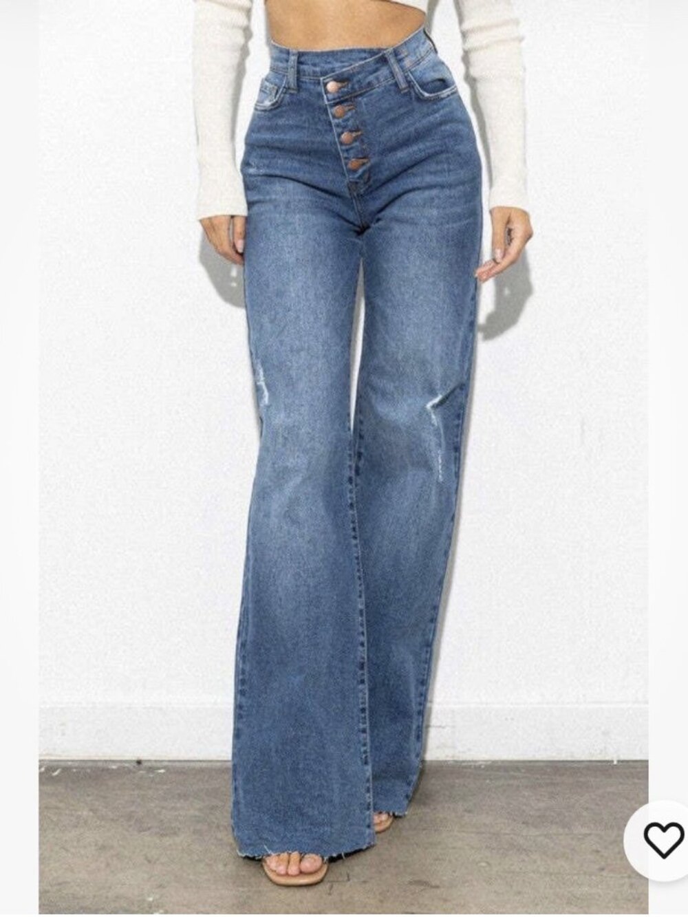 Vibrant Criss Cross High Waisted Wide Leg Jeans Distressed 11 Waist 29 NWT